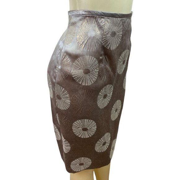 Adrianna Papell Evening Essentials Brown & Gold Brocade Pencil Skirt Size 6 - Picture 2 of 8